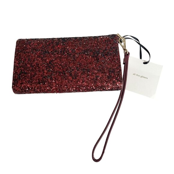NEW Kate Spade iPhone Wristlet Deep Plum Red Glitter Wallet Card Slots Envelope - Picture 2 of 7